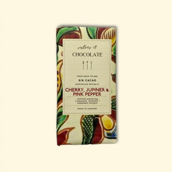 Шоколад 81% Домініканська Республіка вишнею, ялівцем і рожевим перцем 70 г Art фото